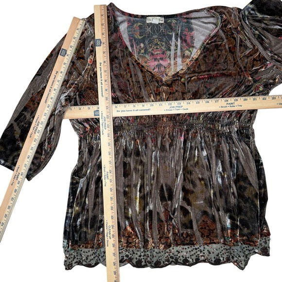 Vintage Velvet Babydoll Top Women's 2XL Y2K Whimsigoth Dark Romantic Beaded Trim - Picture 5 of 8